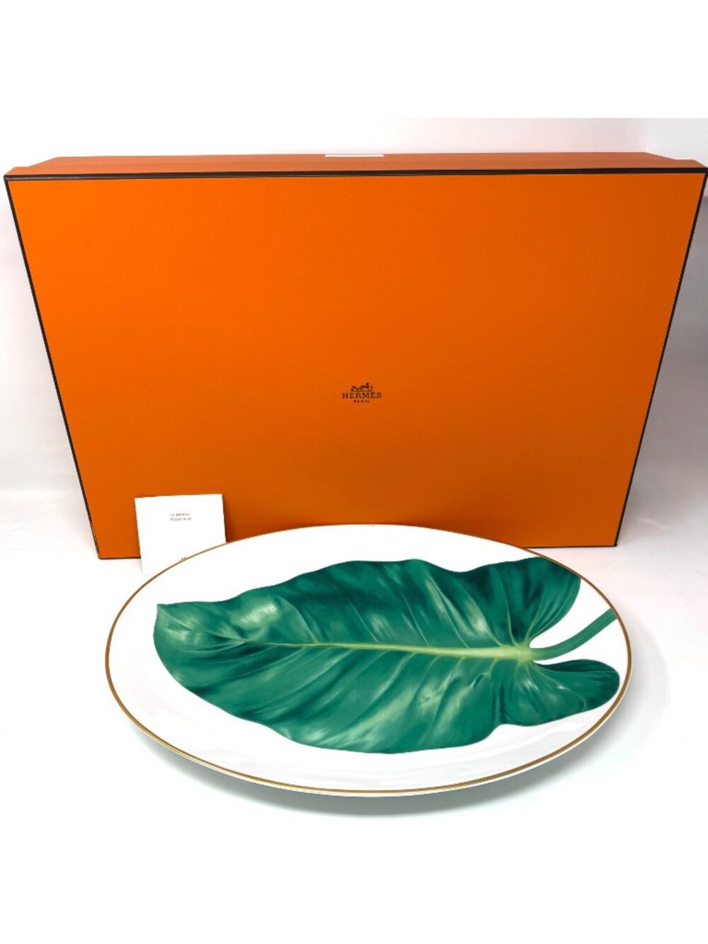 Hermes Green Leaf Passifolia Medium Oval Serving Platter Plate BNIB